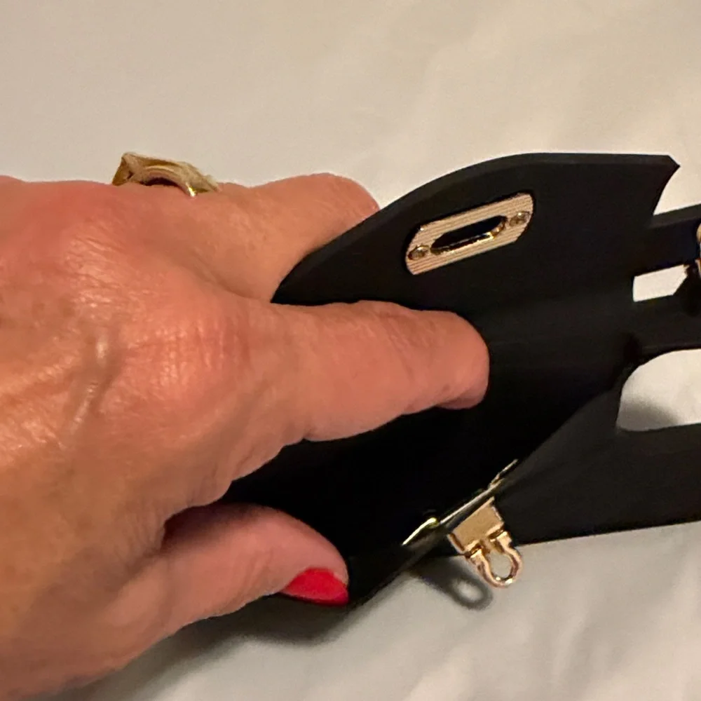 Black Quilted Phone Case with Gold Chain